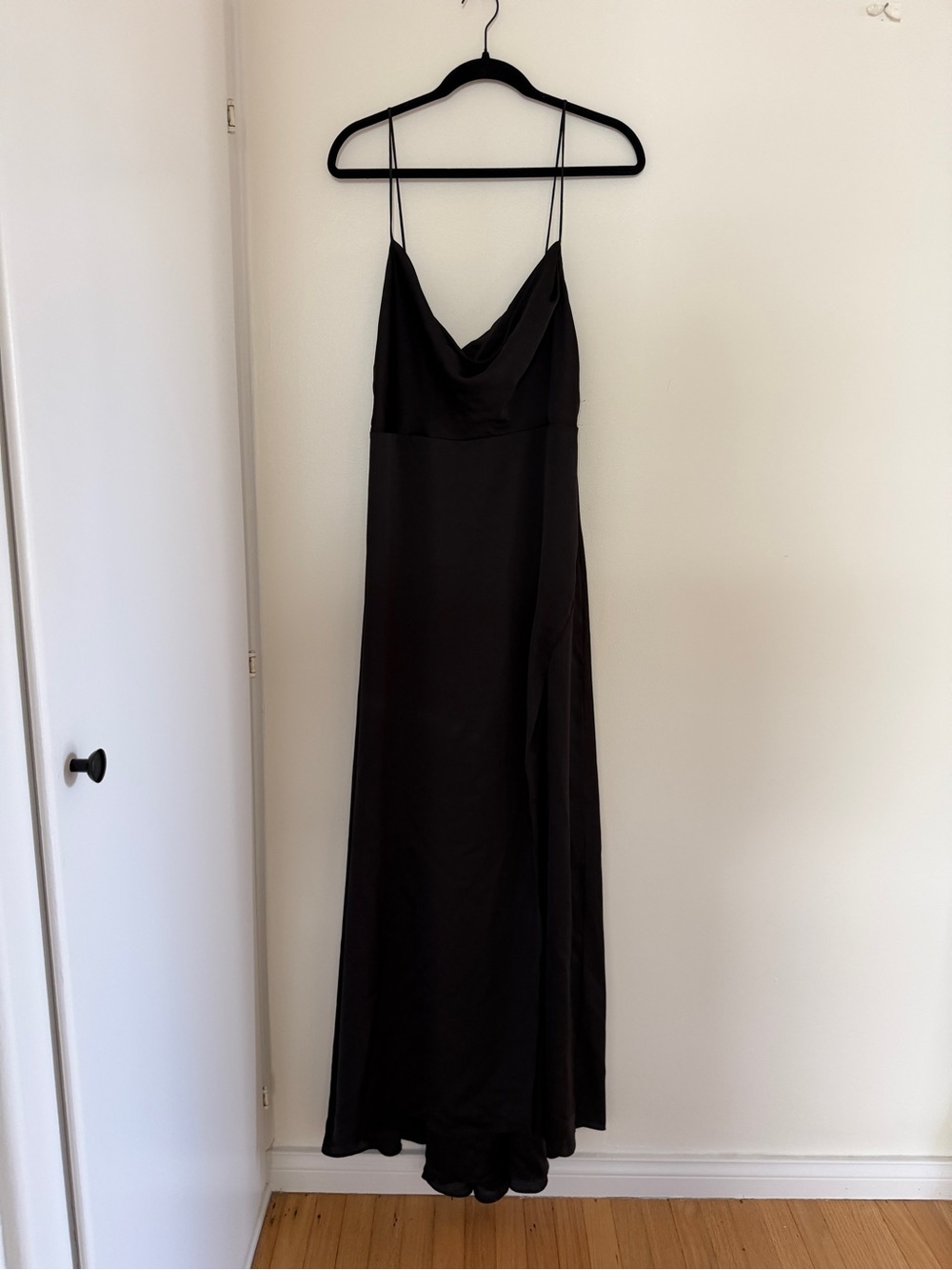 Fame and Partners Black Satin Cowl Slip Gown